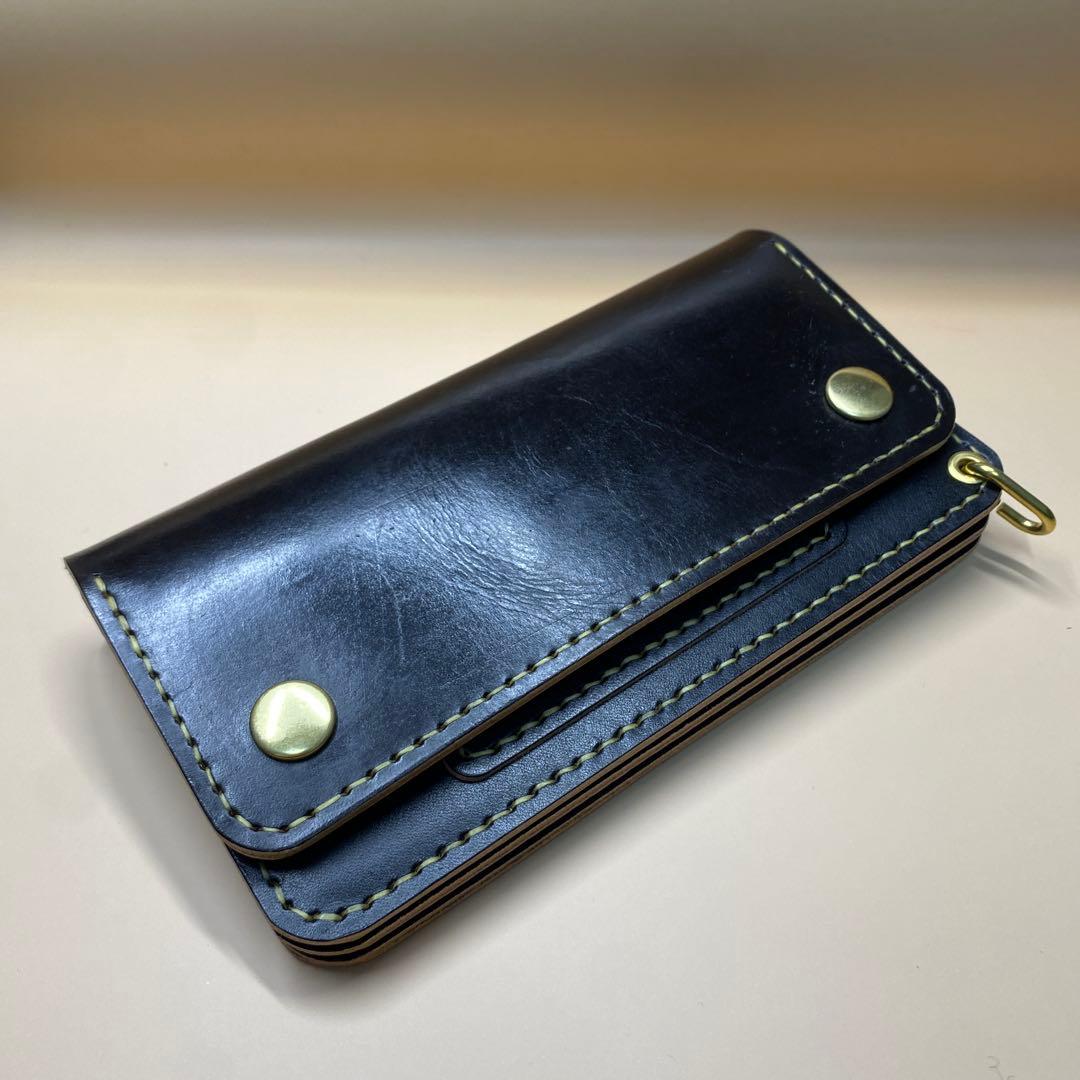 上質 無骨 艶 茶芯 丘染め 三層 マチ ロング トラッカーウォレット