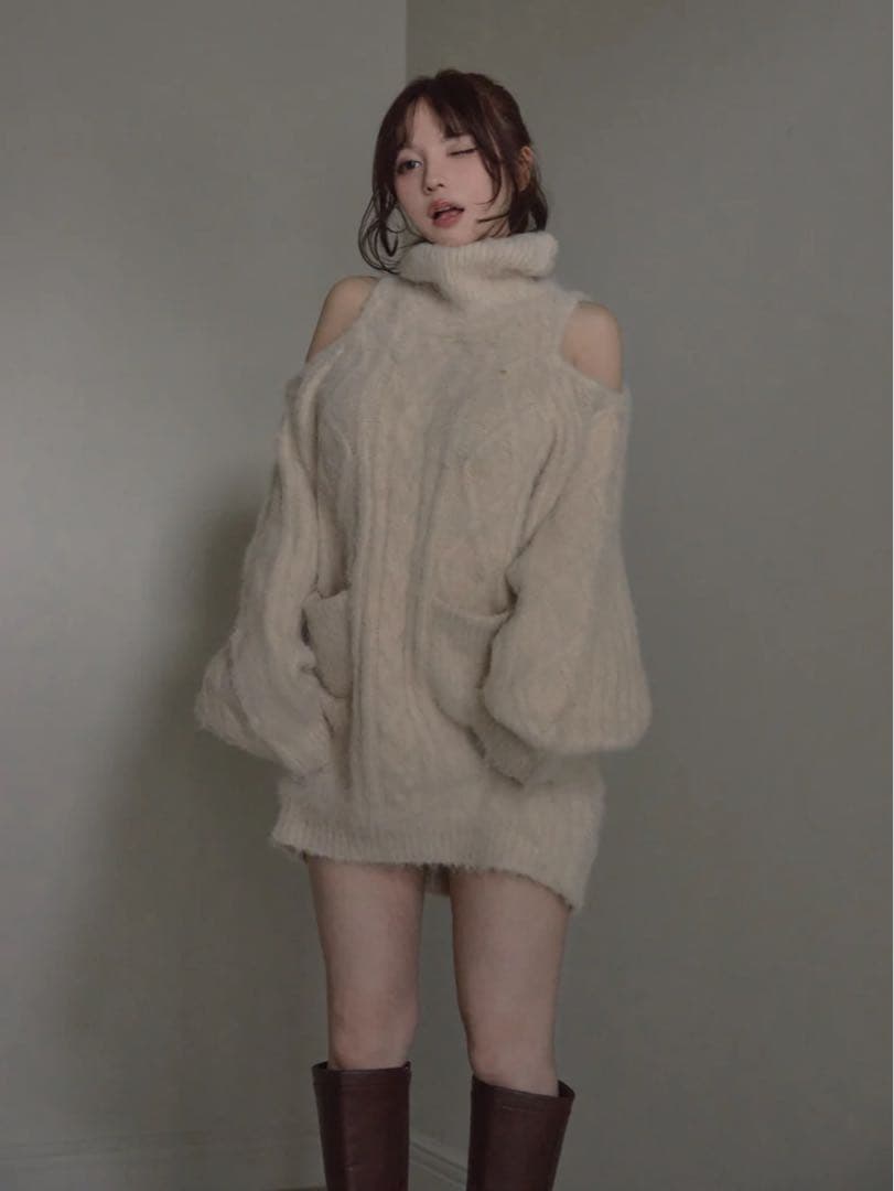 andmary Allyn cable knit dress アイボリー