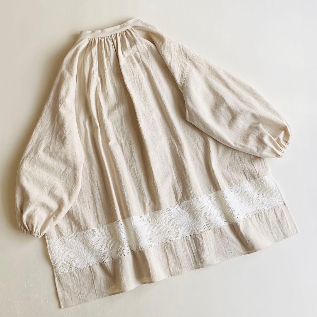 BEARDSLEY コットン リネン 裾レースBIG チュニックシャツ 日本製