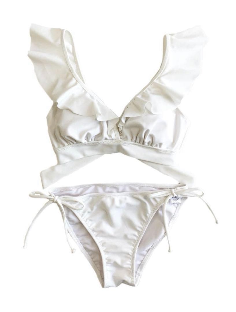 PEAK&PINE 無地フリルショルダービキニ