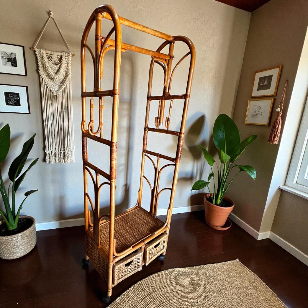 ラタン ポールハンガー キャスター付 コートハンガー 籐家具