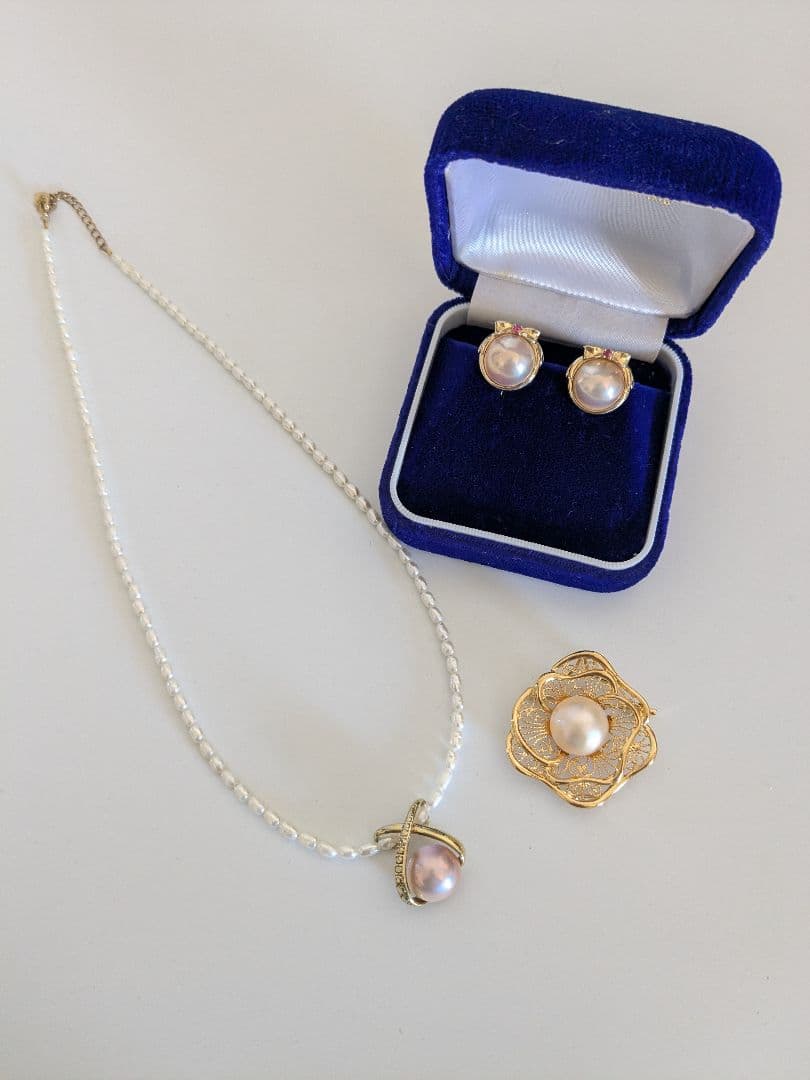 マベパール　3点　イヤリング　ネックレス　ブローチ　SILVER　ゴールド