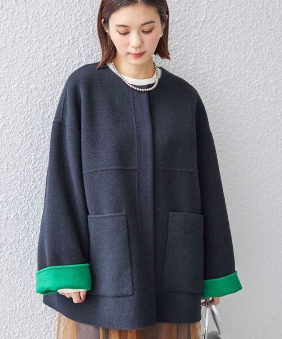 (期間限定値下中)美品◆SHIPS 配色 リバーシブル ノーカラー コート