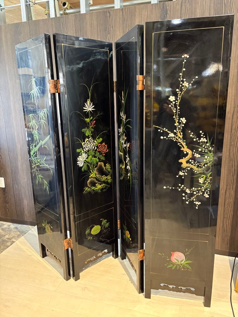 キ*キ様 中国 漆塗り パーテーション 屏風 仕切り つい立 折り畳み衝立 漆塗