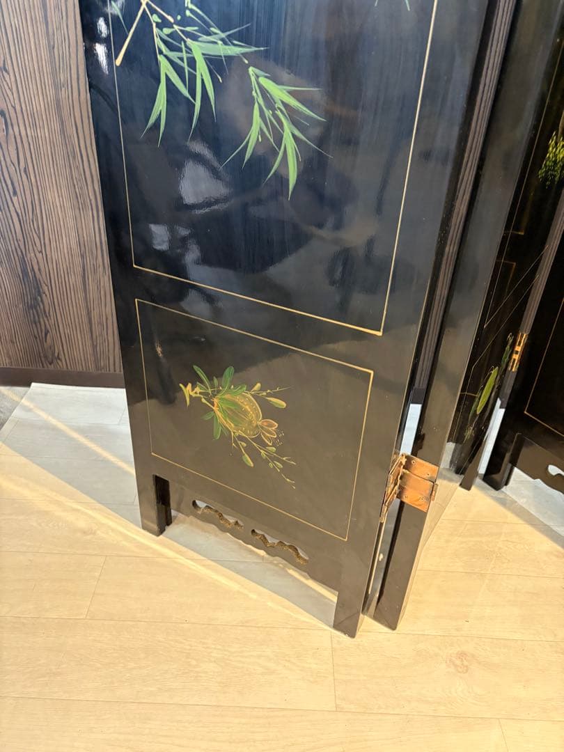 キ*キ様 中国 漆塗り パーテーション 屏風 仕切り つい立 折り畳み衝立 漆塗