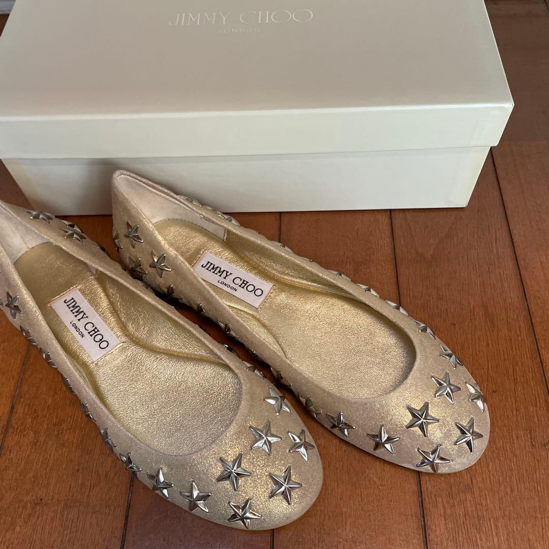 JIMMY CHOO ゴールド スタースタッズ フラットシューズ　未使用品
