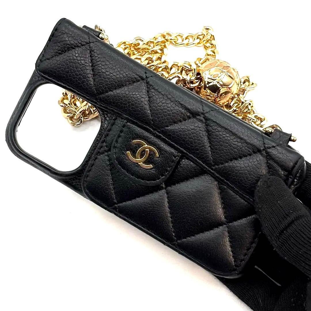 美品 シャネル iPhone14Proスマホケースキャビアスキン マトラッセ