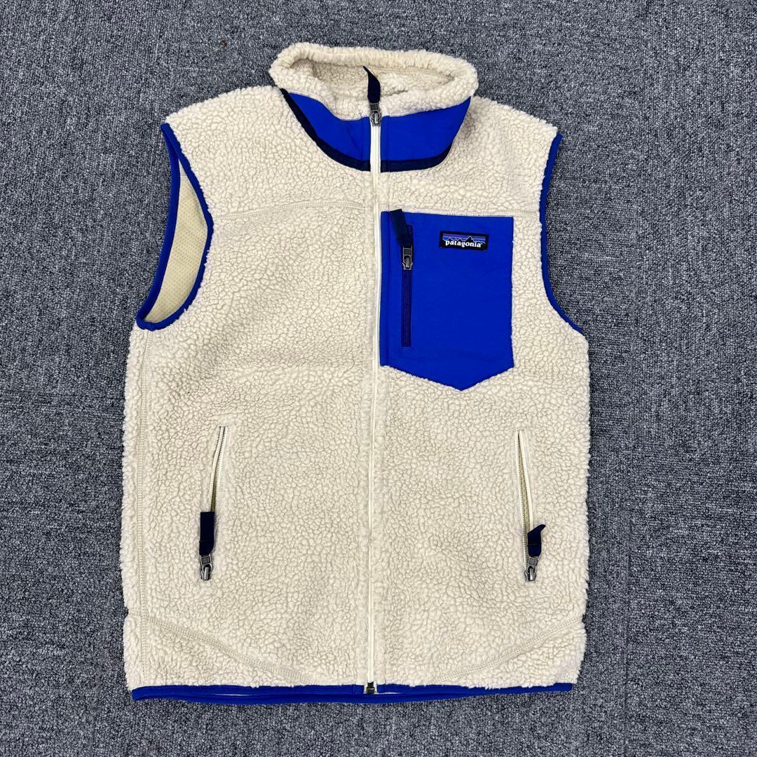 36Patagonia フリースベスト XS アイボリー/ブルー