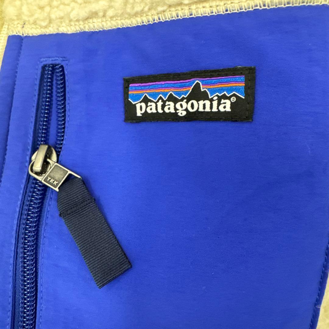 36Patagonia フリースベスト XS アイボリー/ブルー