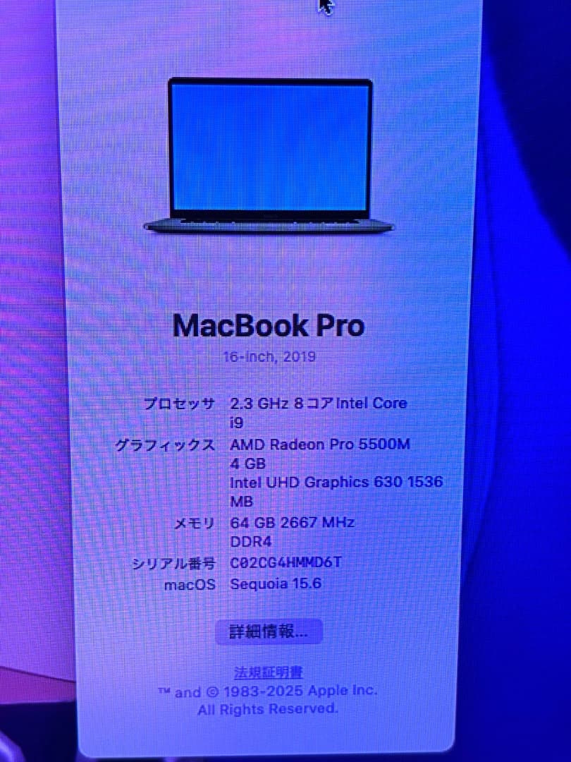 MacBook Pro 16inch／2019／64GB／1TB【ジャンク】