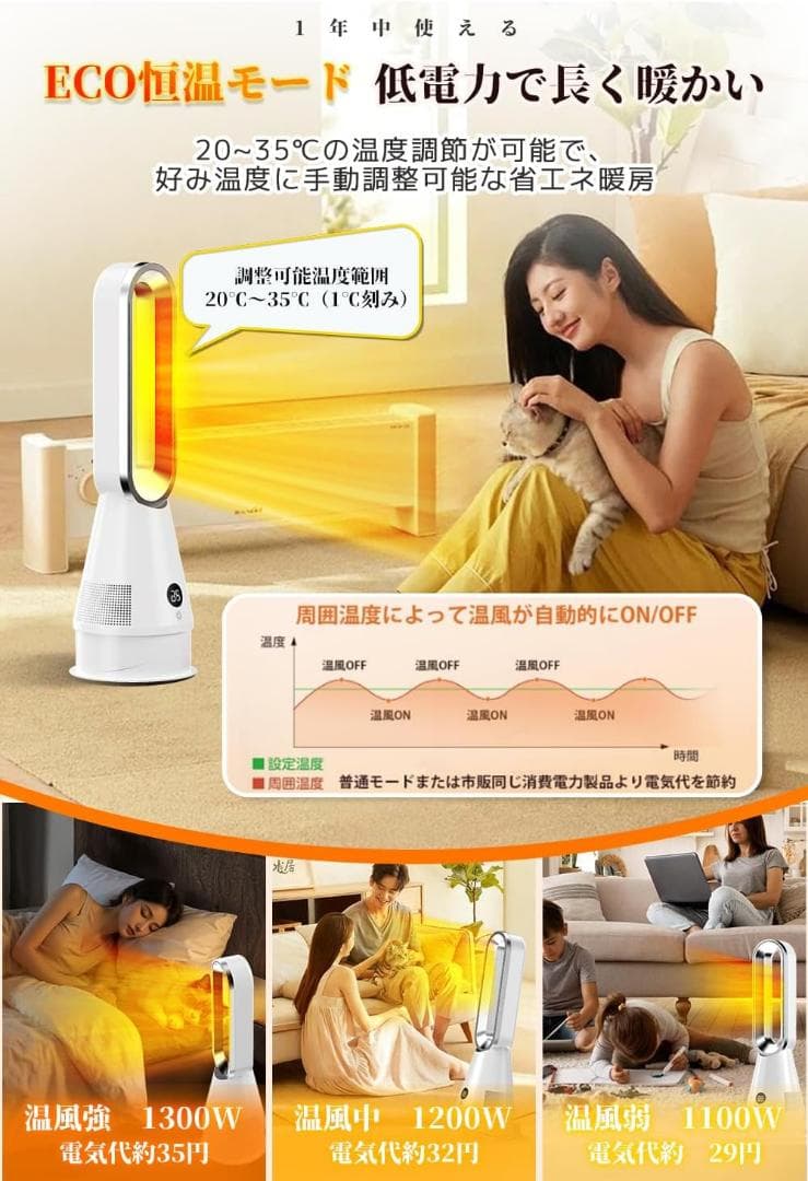 【2025年新型冷暖兼用・羽根なし】セラミックヒーター 電気ファンヒーター