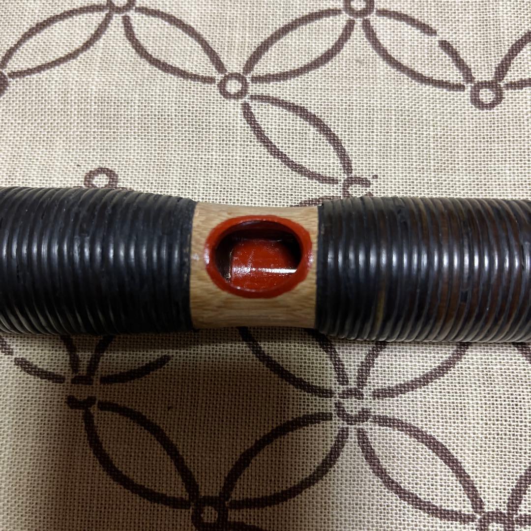 ①天然煤竹　８割り管籐巻龍笛　ケース、笛袋付