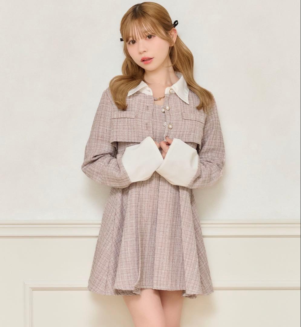 apres jour ツイードミニワンピース ピンク