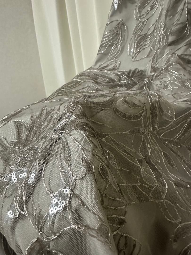 Leja グレー 刺繍入りロングドレス