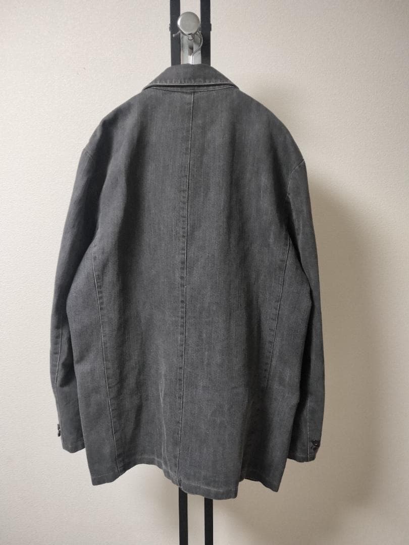 パパス/リネン混デニムカバーオール裏地南国プリント総柄ロゴ刺繍ゆったりシルエット