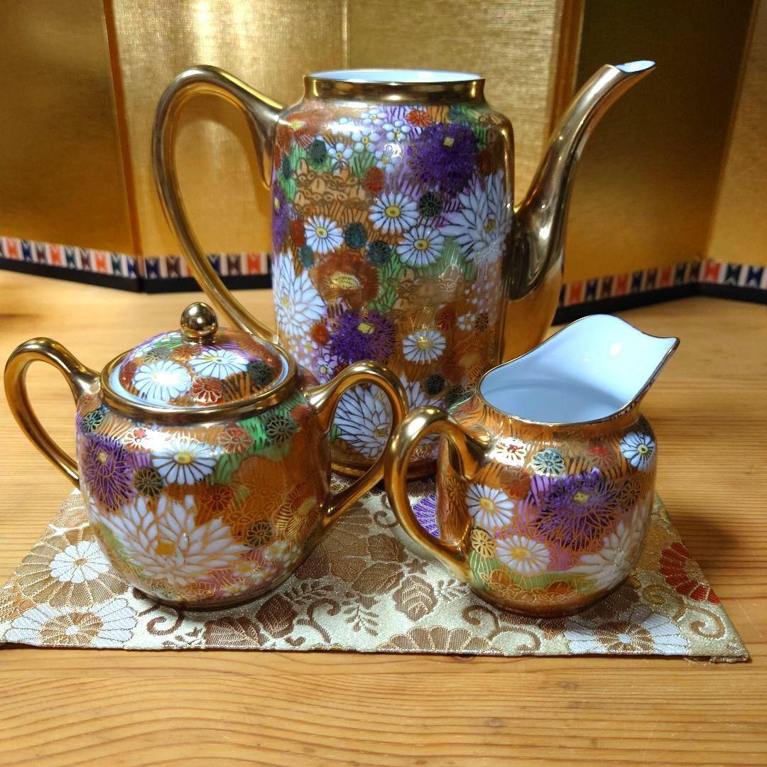 訳あり/九谷焼 九谷祥隆 花詰 ティーポット シュガーポット ミルクポット