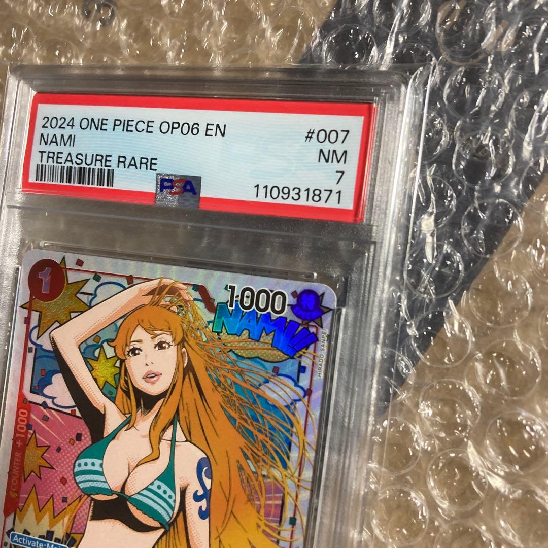 英語　ワンピースカード　ナミ　トレジャーレア　PSA7