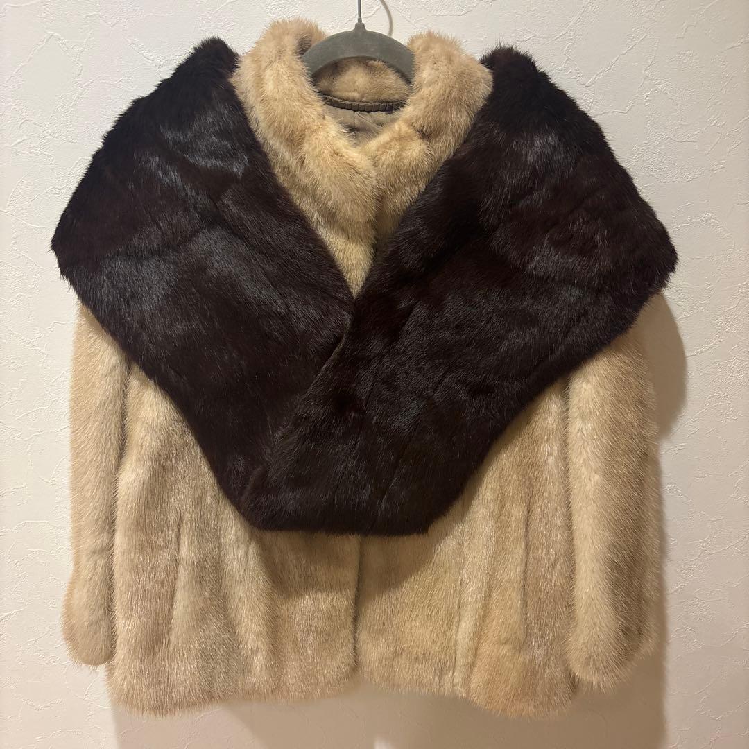 DASCO ミンクファーコート ストール付 ベージュ L相当