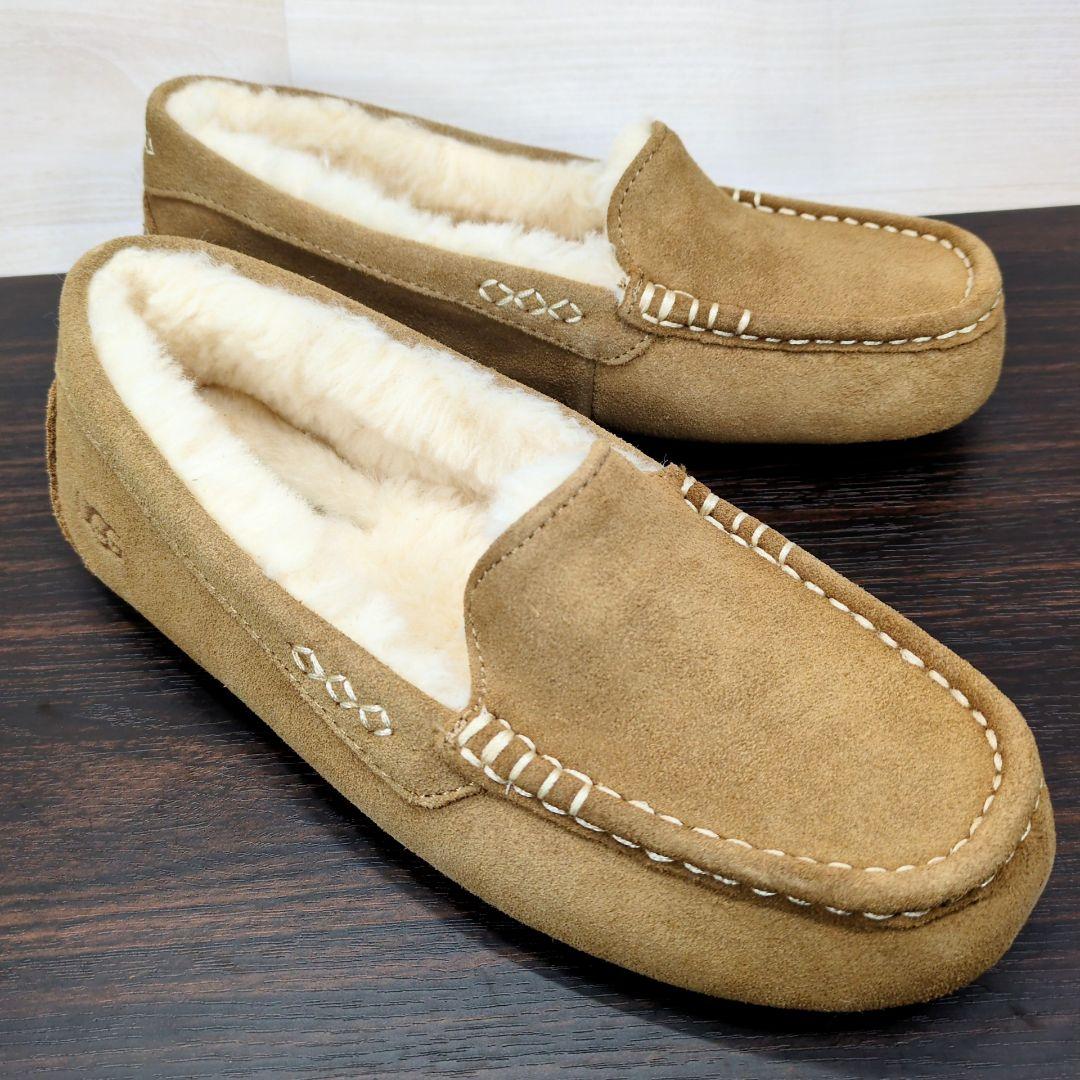 UGG 25.0cm ブラウン スエード モカシン ボア 秋冬 S557