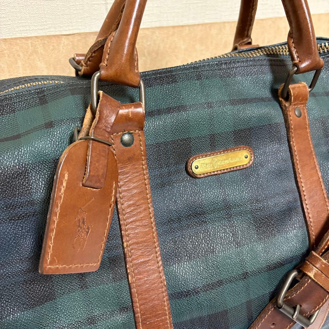 ポロラルフローレン レザーPVC 2way ブラックウォッチ ボストンバッグ