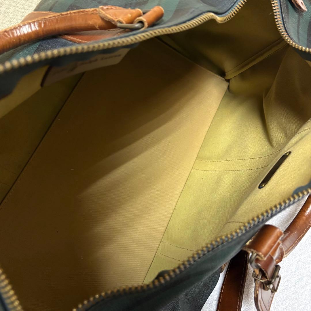 ポロラルフローレン レザーPVC 2way ブラックウォッチ ボストンバッグ