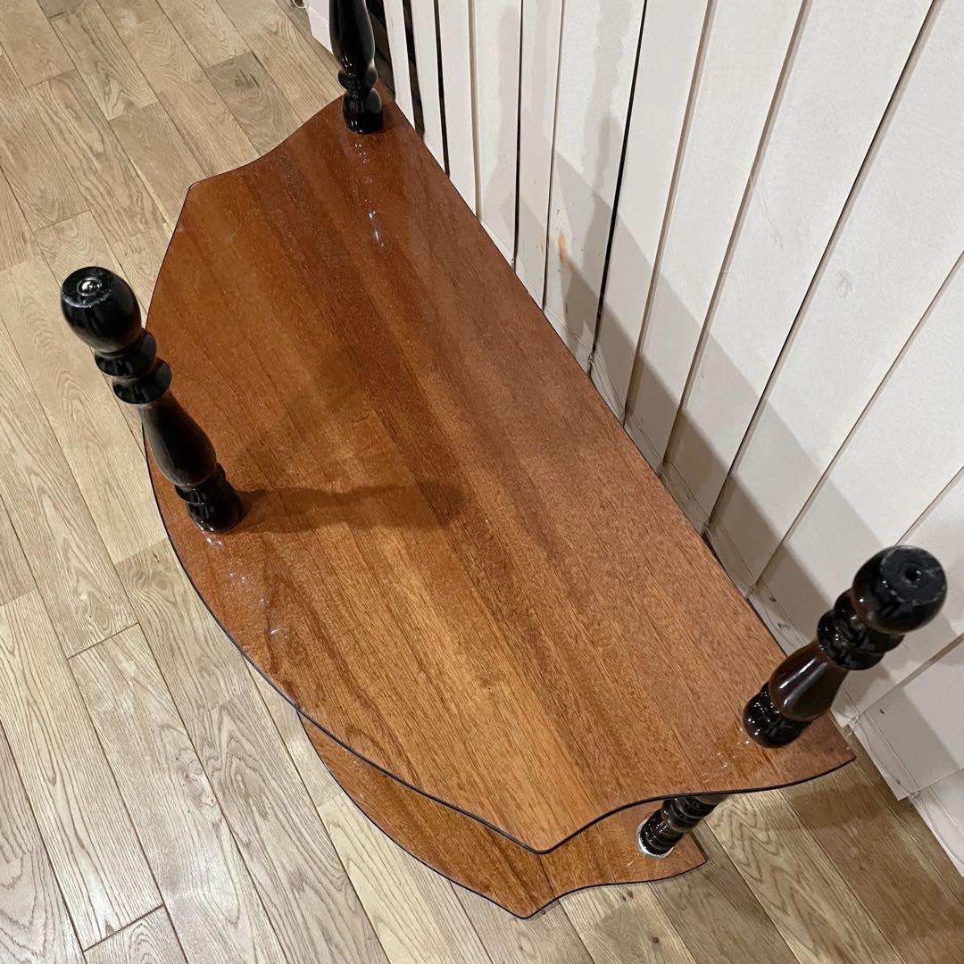 イタリア製　ビンテージ　コンソール　テーブル　象嵌　花柄　装飾　半月型　木製　緑