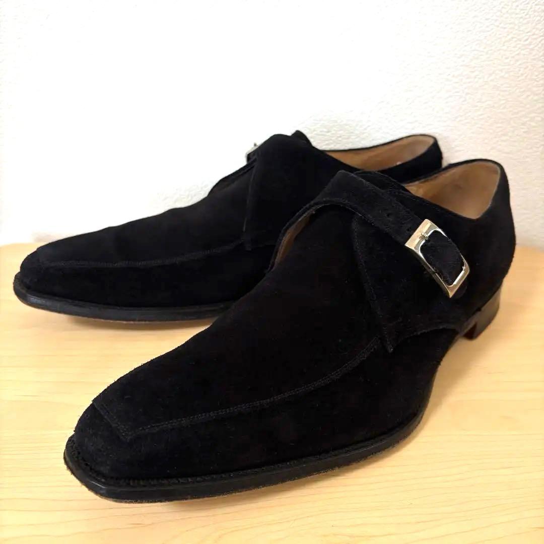 ジョセフチーニー　ブラック　スエード　シングルモンク　ドレスシューズ　メンズ