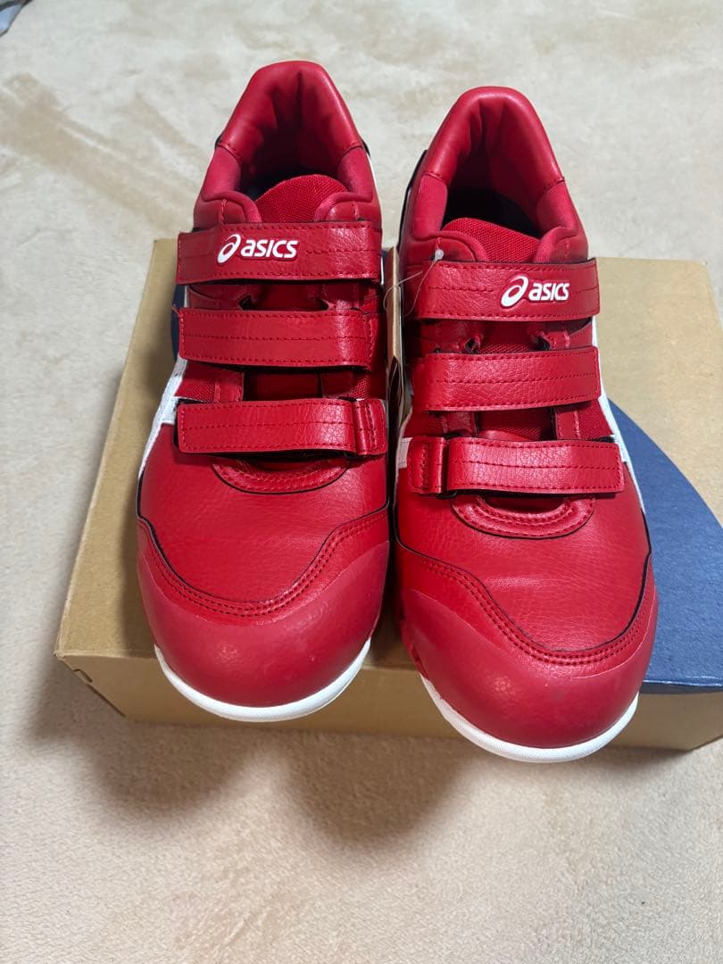 asics 赤 レザー 安全靴 ベルト付き