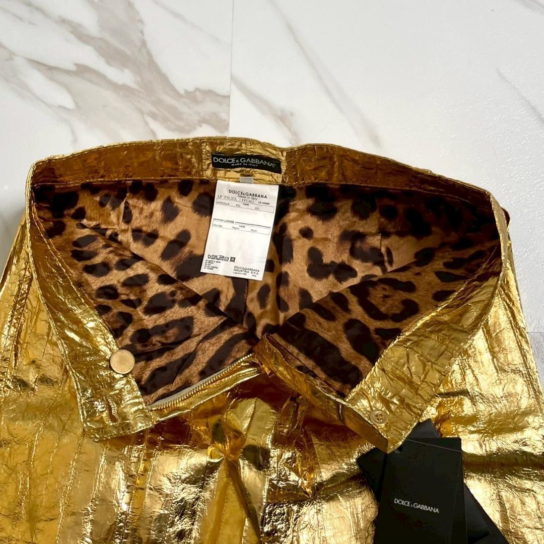 未使用　ドルチェ&ガッパーナ　メタリックゴールド　レザーパンツ　うなぎ革　金色