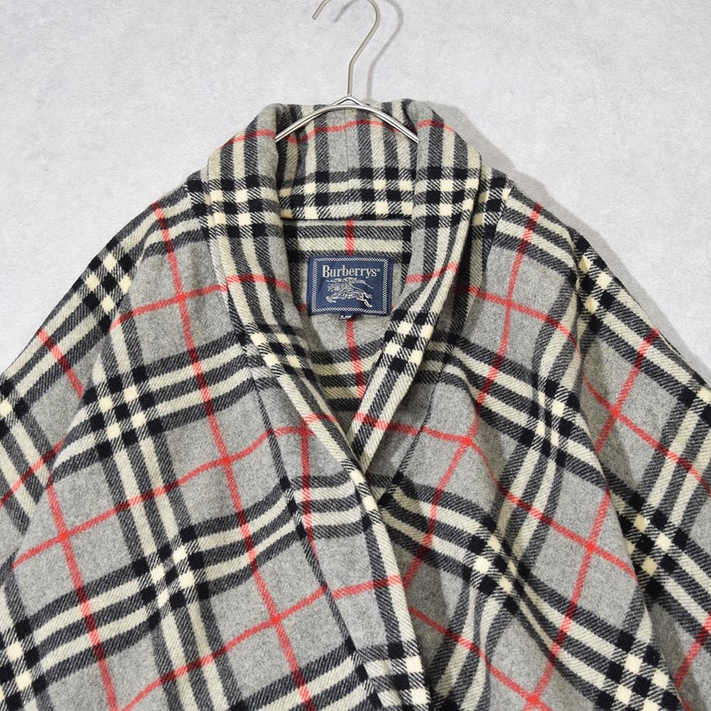90s Burberrys ウール ノバチェック ポンチョ フリンジ チャイナ釦