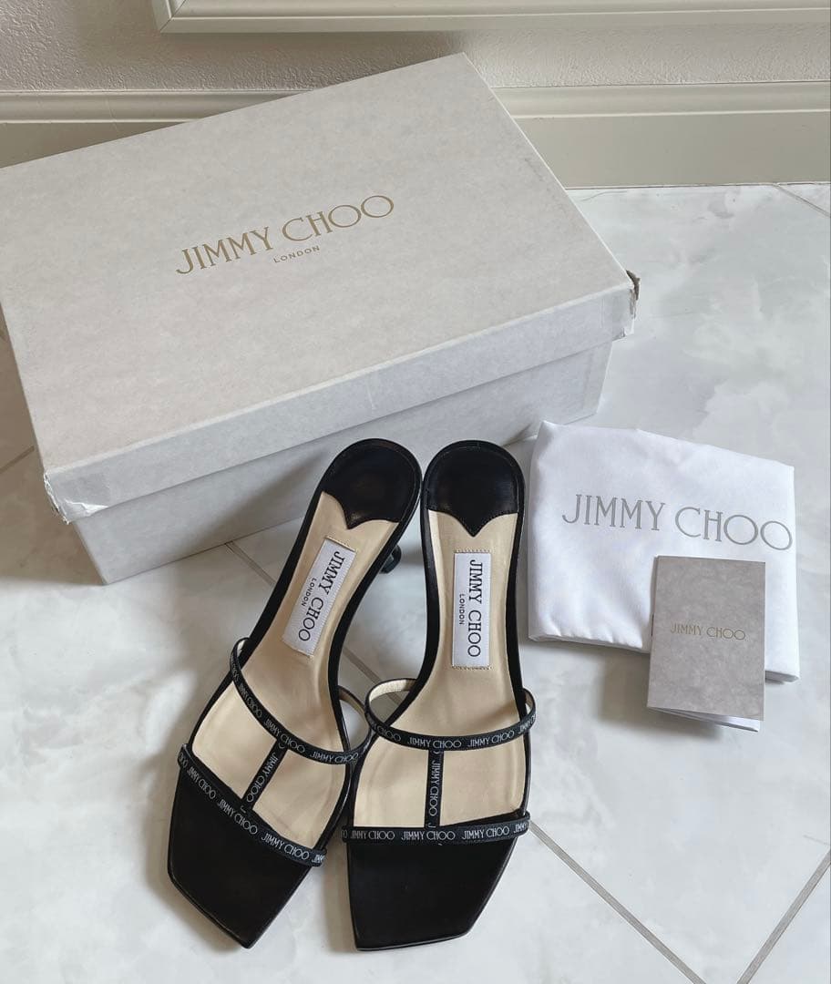 美品! JIMMY CHOO ジミーチュウ ロゴ ミュール サンダル 黒 24㎝