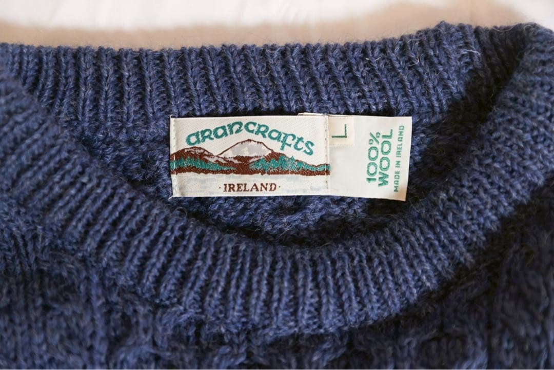 アイルランド製 アランクラフト フィッシャーマンニット L ブルーグレー