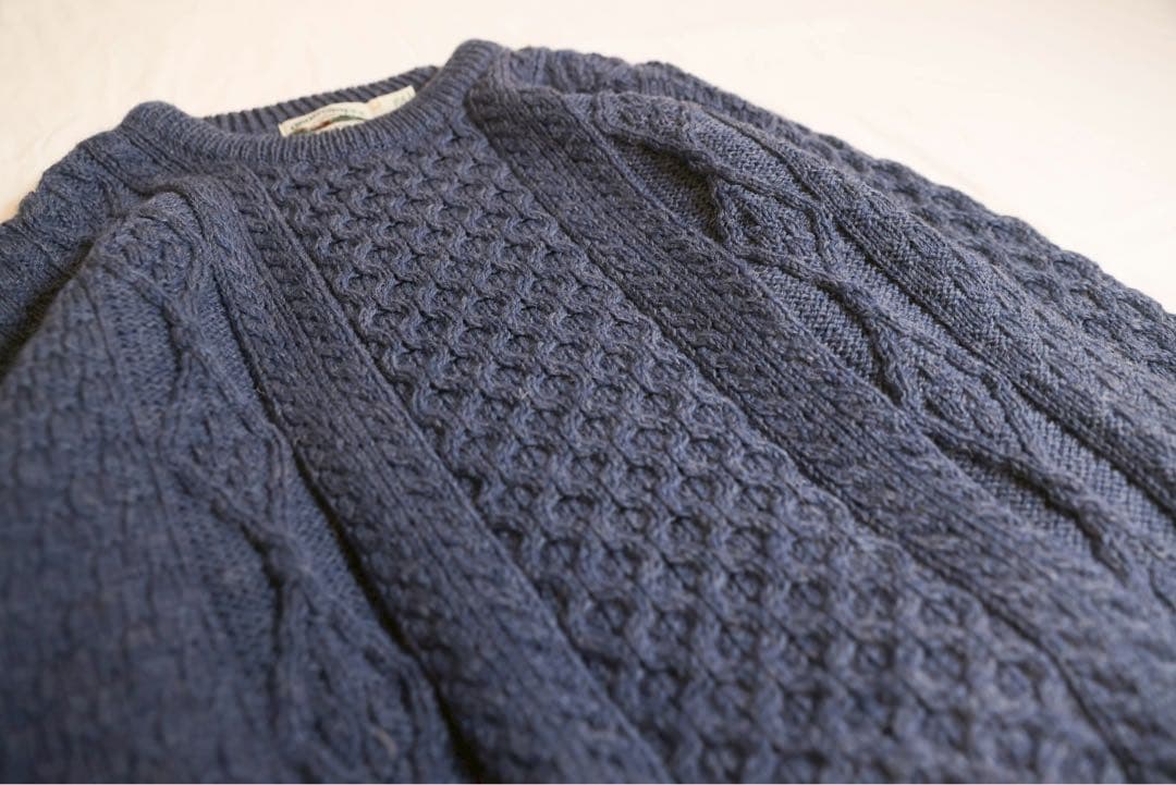 アイルランド製 アランクラフト フィッシャーマンニット L ブルーグレー