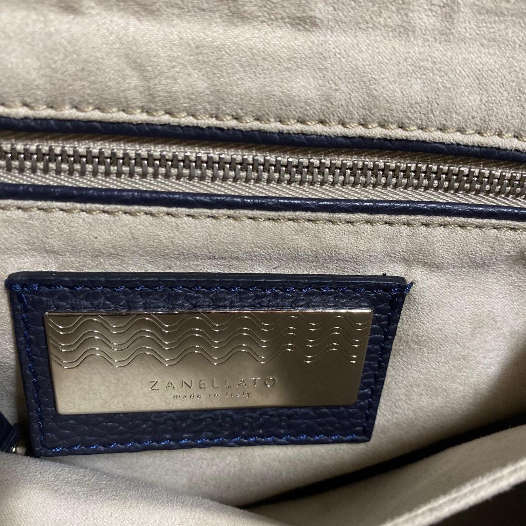 ✨未使用に近い✨ zanellato レザーサッチェルバッグ　スタッズ　ネイビー