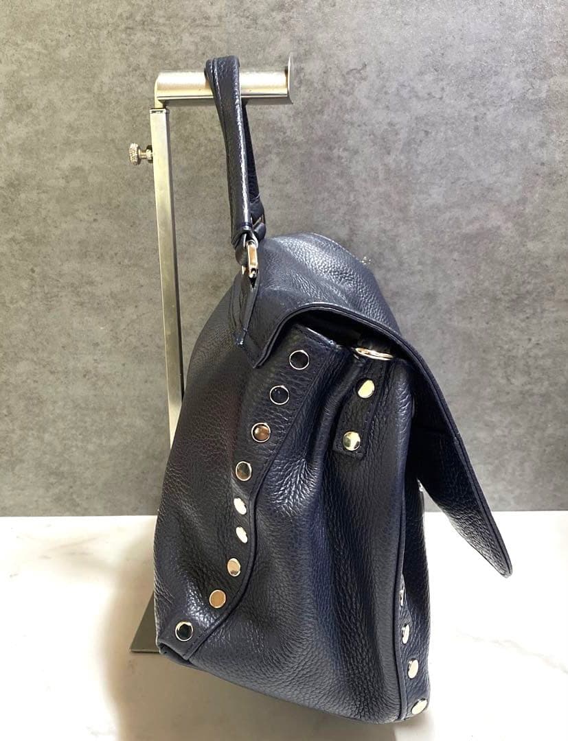 ✨未使用に近い✨ zanellato レザーサッチェルバッグ　スタッズ　ネイビー