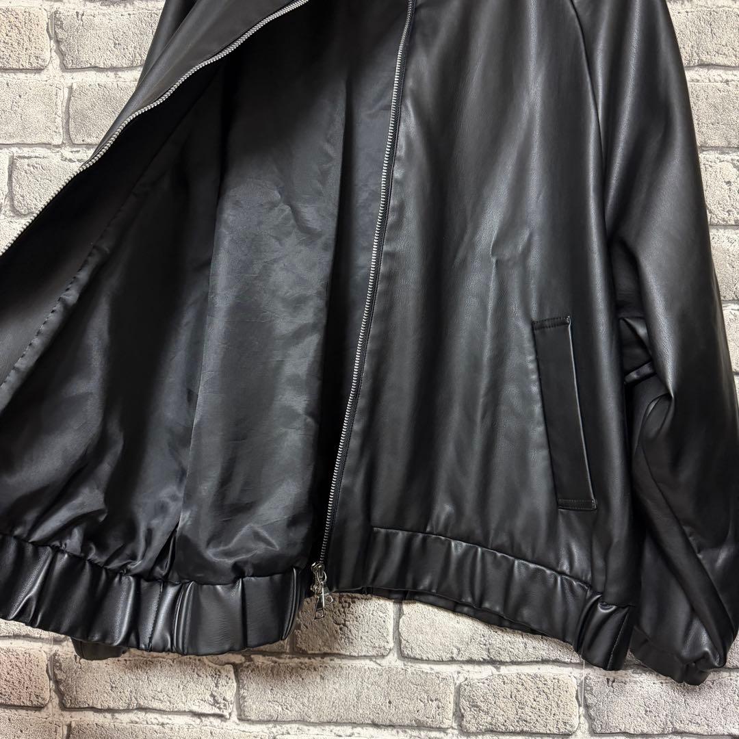 【美品】HARE　フェイクレザードルマントラックジャケット　ブラック　ブルゾン