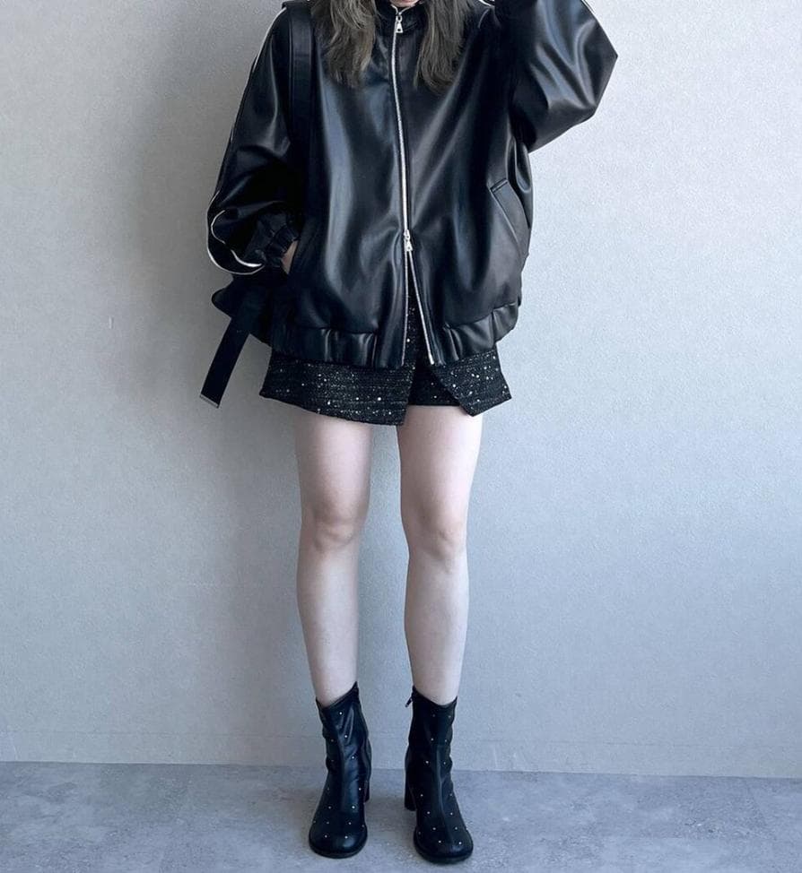 【美品】HARE　フェイクレザードルマントラックジャケット　ブラック　ブルゾン