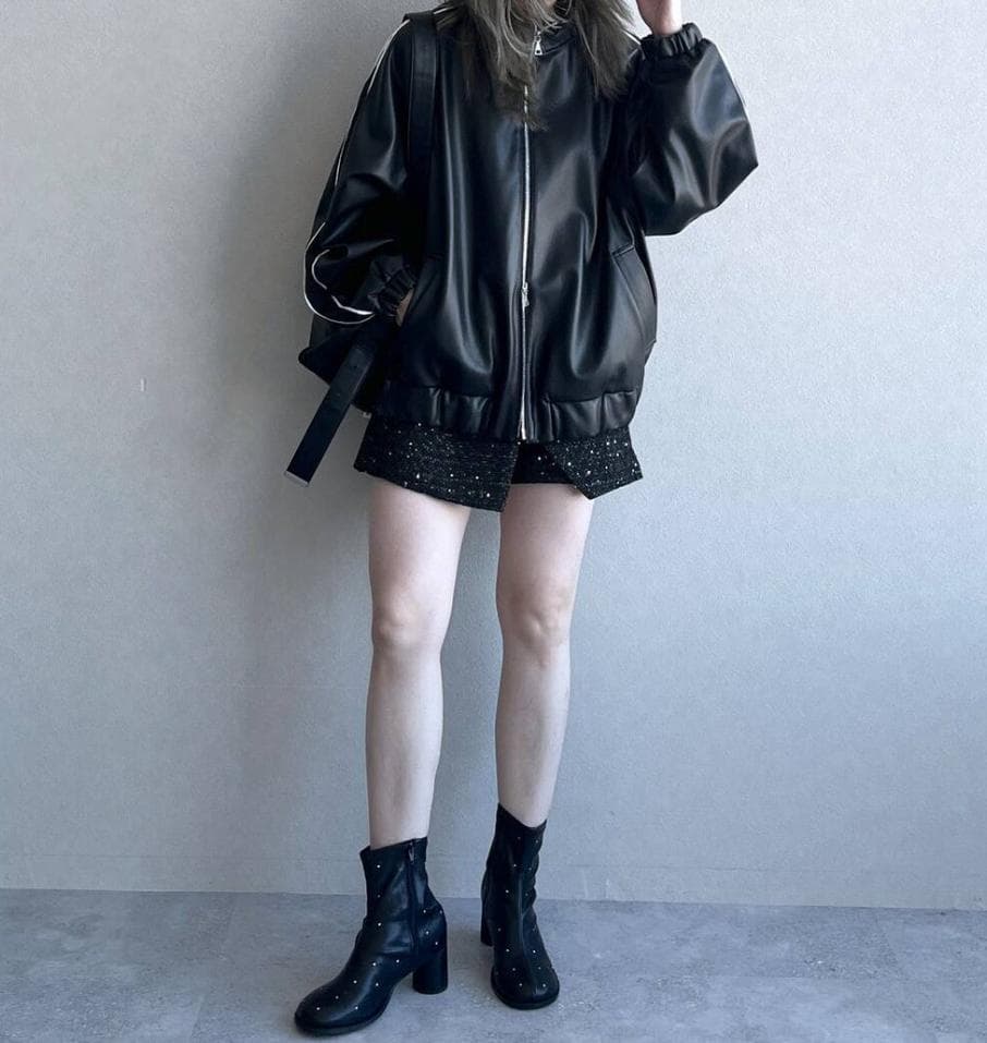 【美品】HARE　フェイクレザードルマントラックジャケット　ブラック　ブルゾン