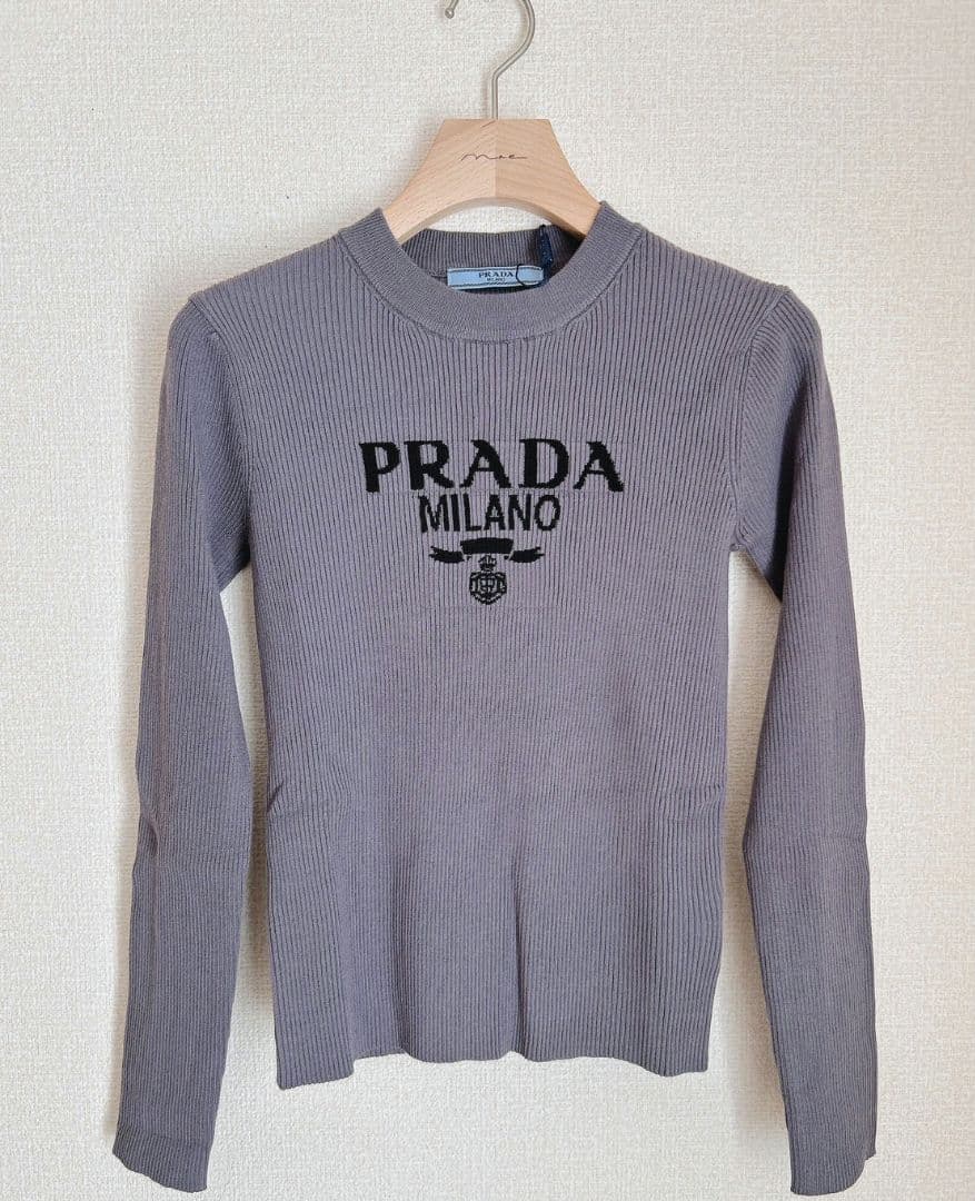 ロゴニット　リブニット　トップス　グレー　38 M