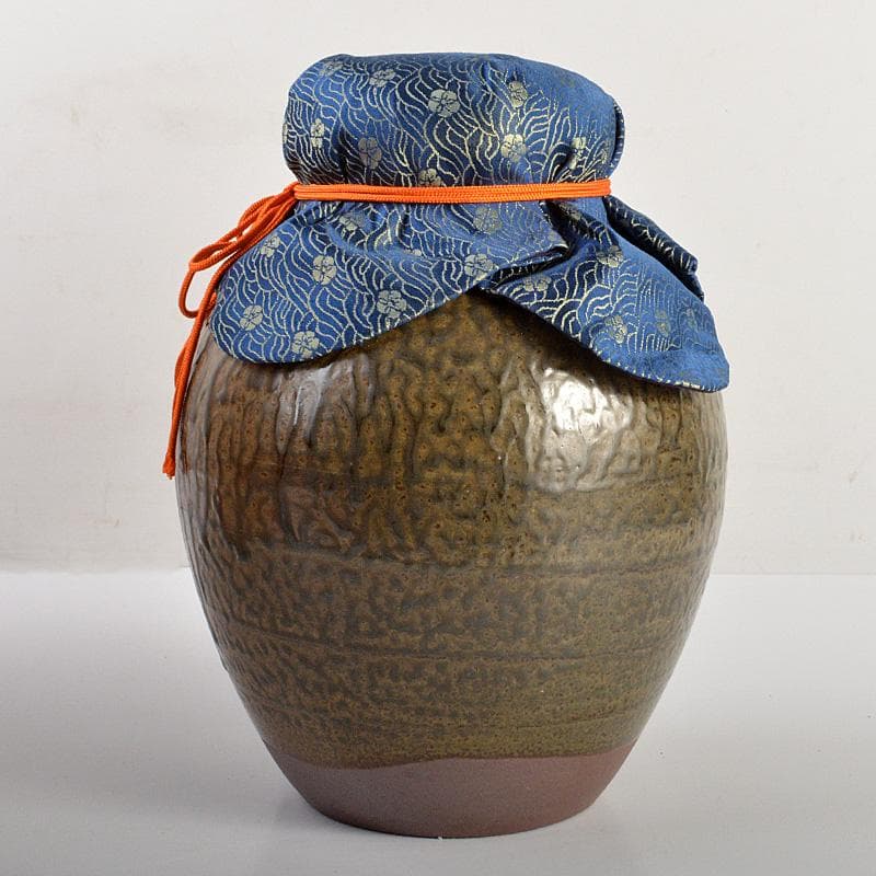 丹波焼　信水窯　飾壷　口覆・飾紐付　共箱　C　6592C