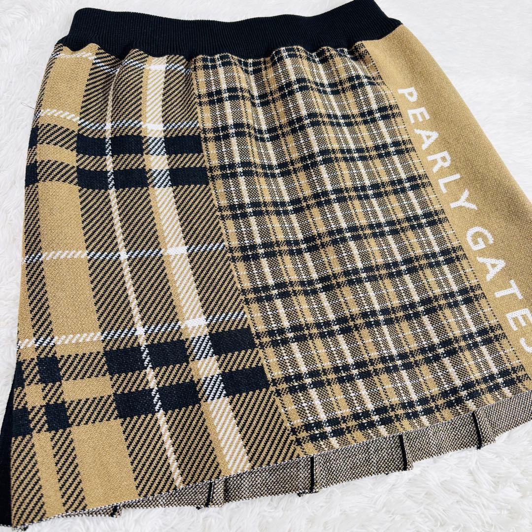 740 未使用級✨パーリーゲイツ ゴルフ プリーツスカート ニット チェック