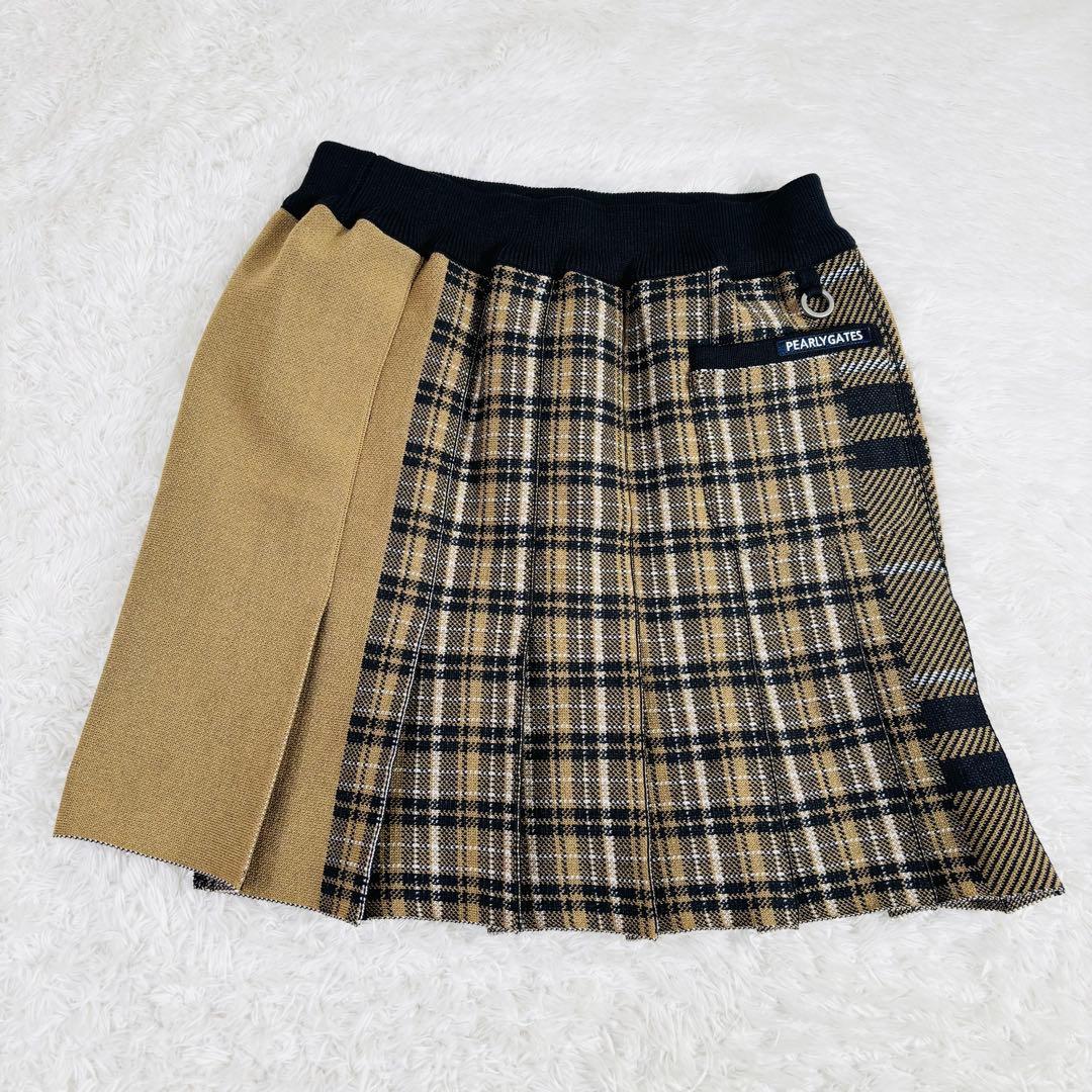 740 未使用級✨パーリーゲイツ ゴルフ プリーツスカート ニット チェック