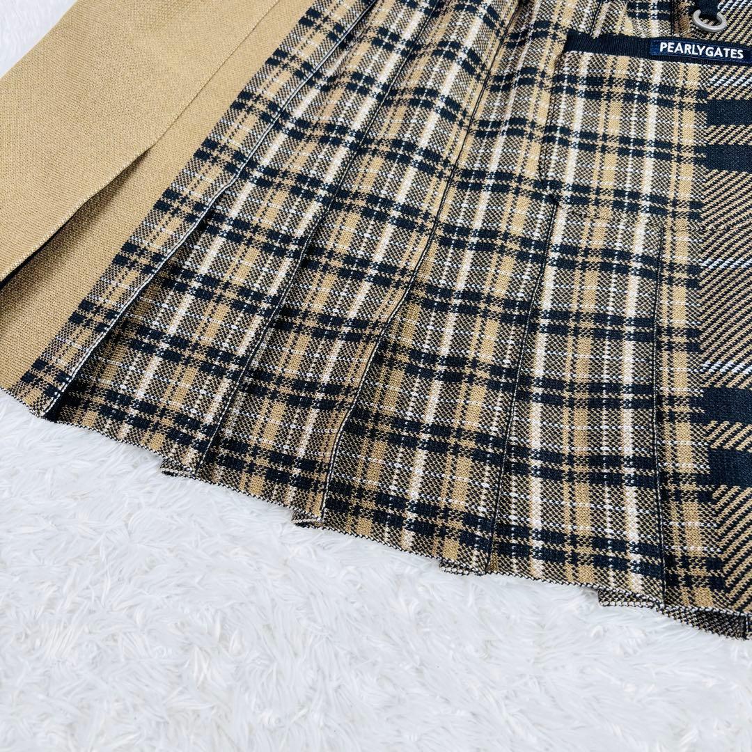 740 未使用級✨パーリーゲイツ ゴルフ プリーツスカート ニット チェック