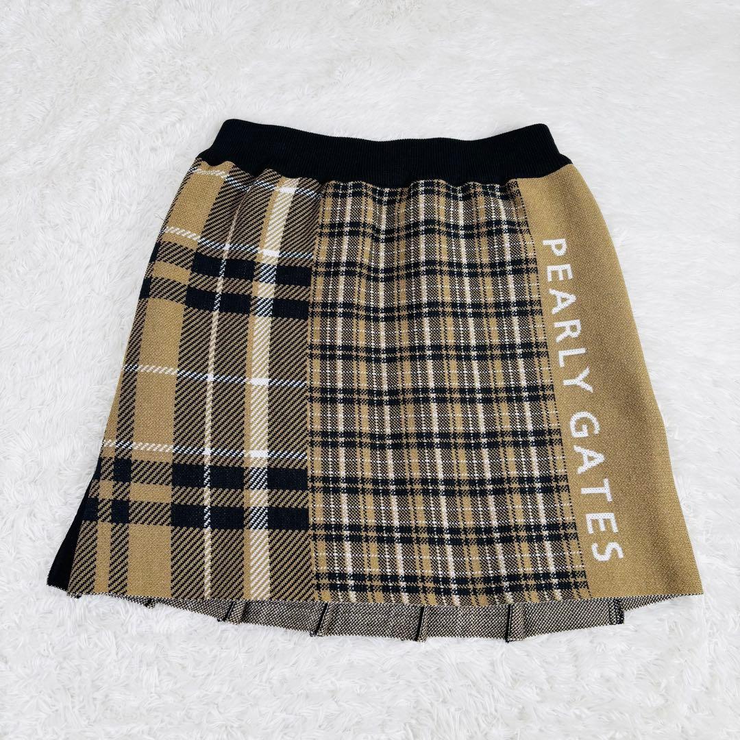 740 未使用級✨パーリーゲイツ ゴルフ プリーツスカート ニット チェック