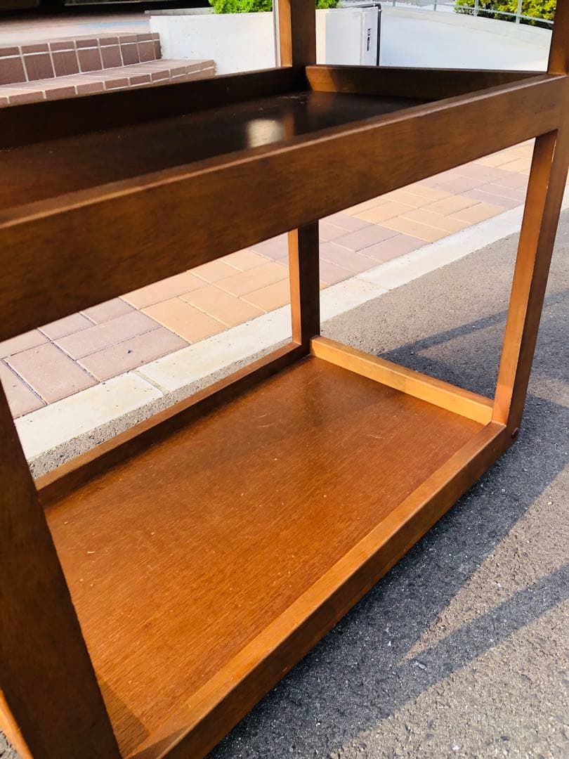 可愛い　木製キッチンワゴン 2段棚付き　石タイル