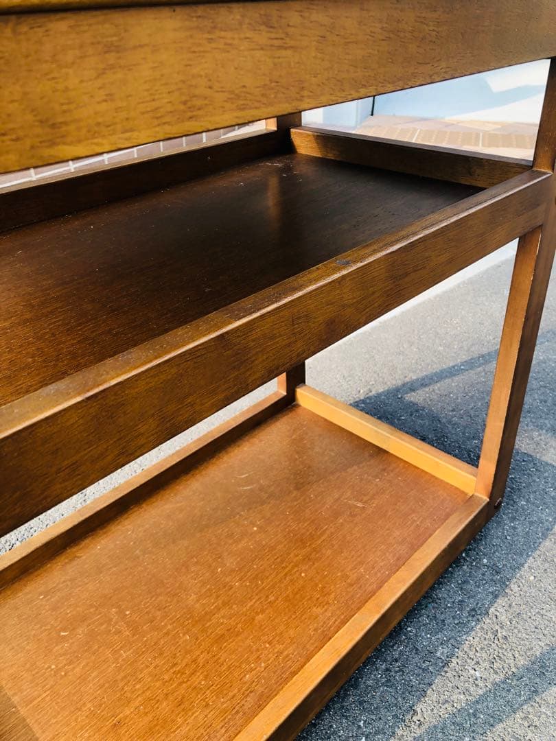 可愛い　木製キッチンワゴン 2段棚付き　石タイル