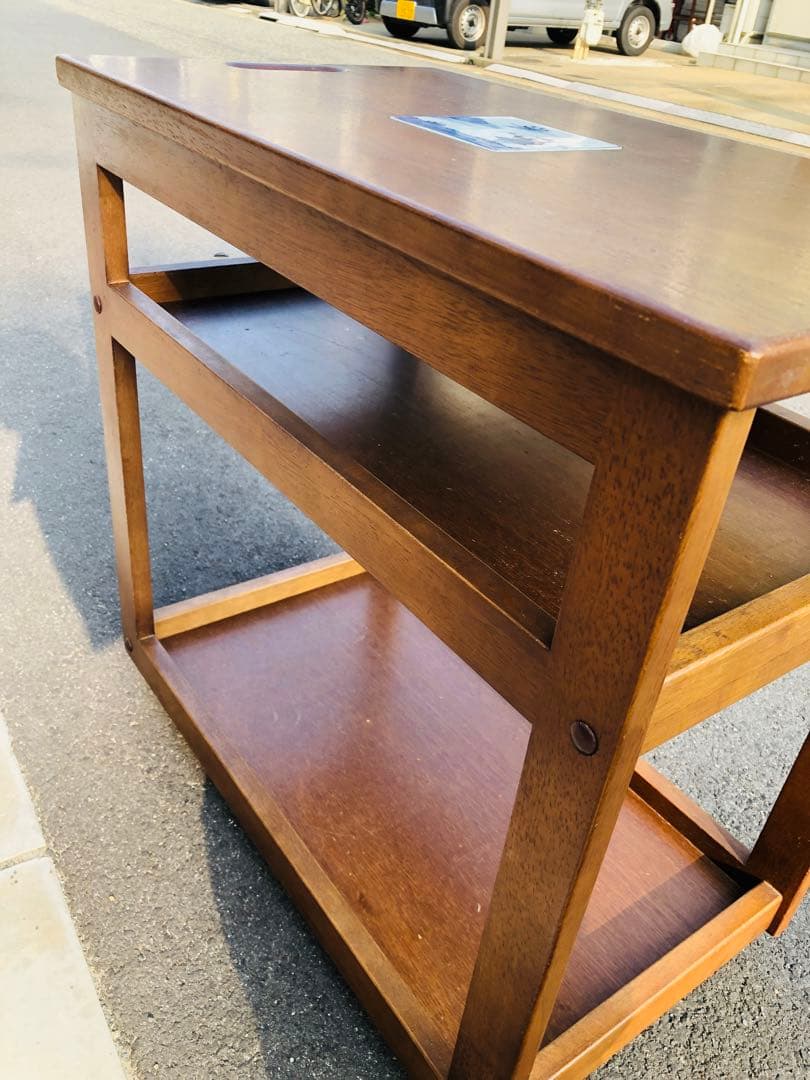 可愛い　木製キッチンワゴン 2段棚付き　石タイル