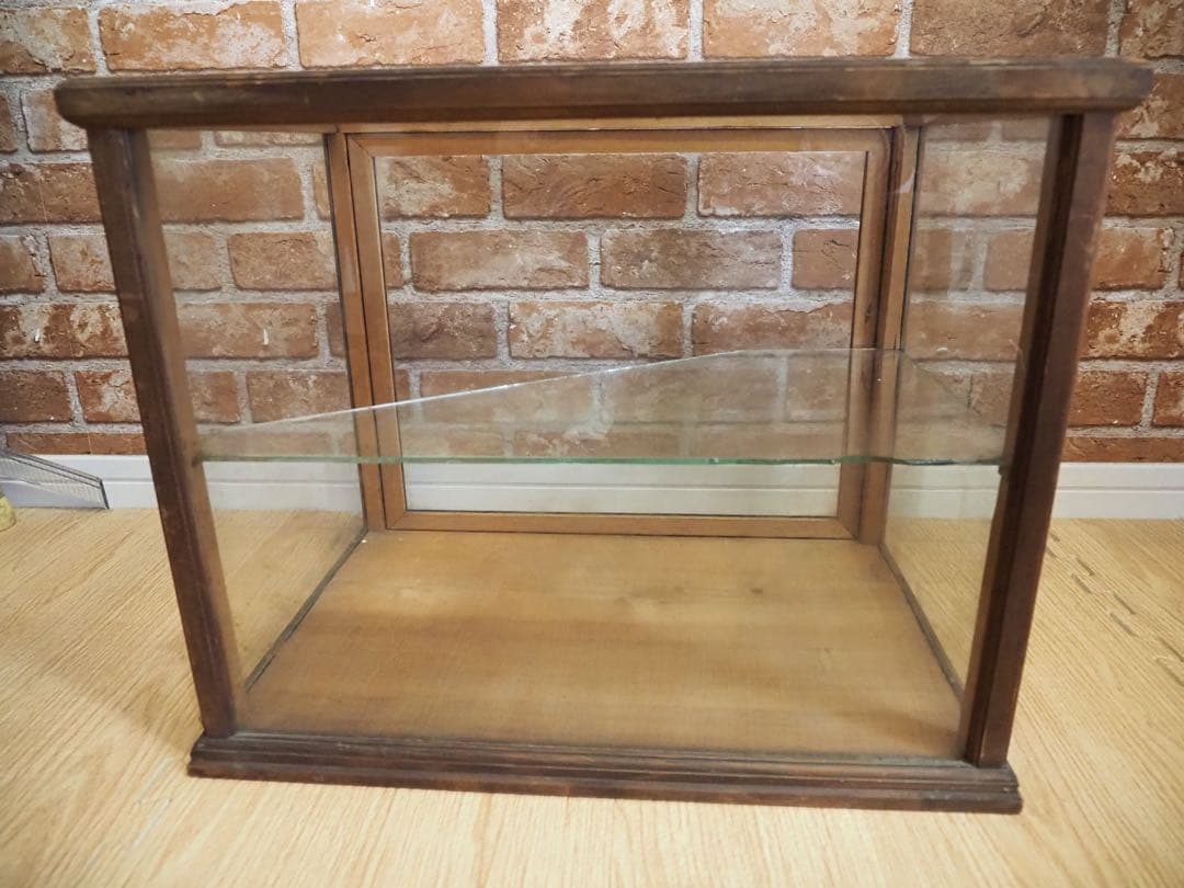 ビンテージ古い木製 ガラスケース 2段 卓上ショーケース レトロ昭和