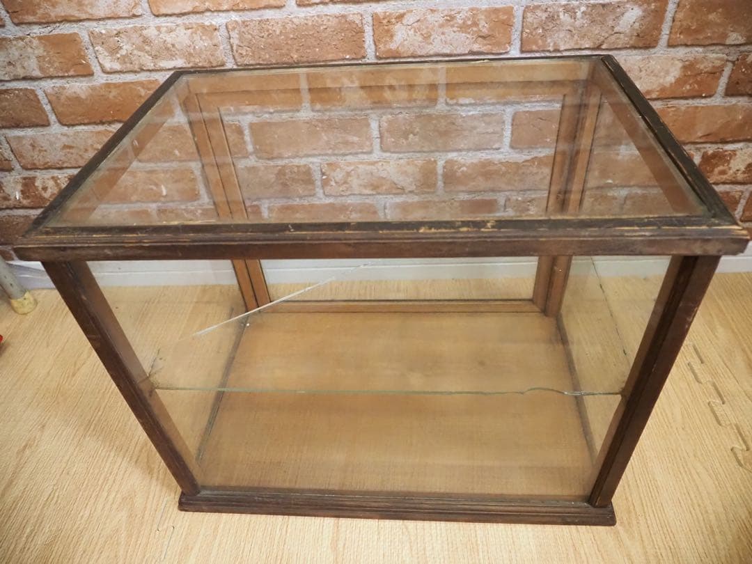 ビンテージ古い木製 ガラスケース 2段 卓上ショーケース レトロ昭和