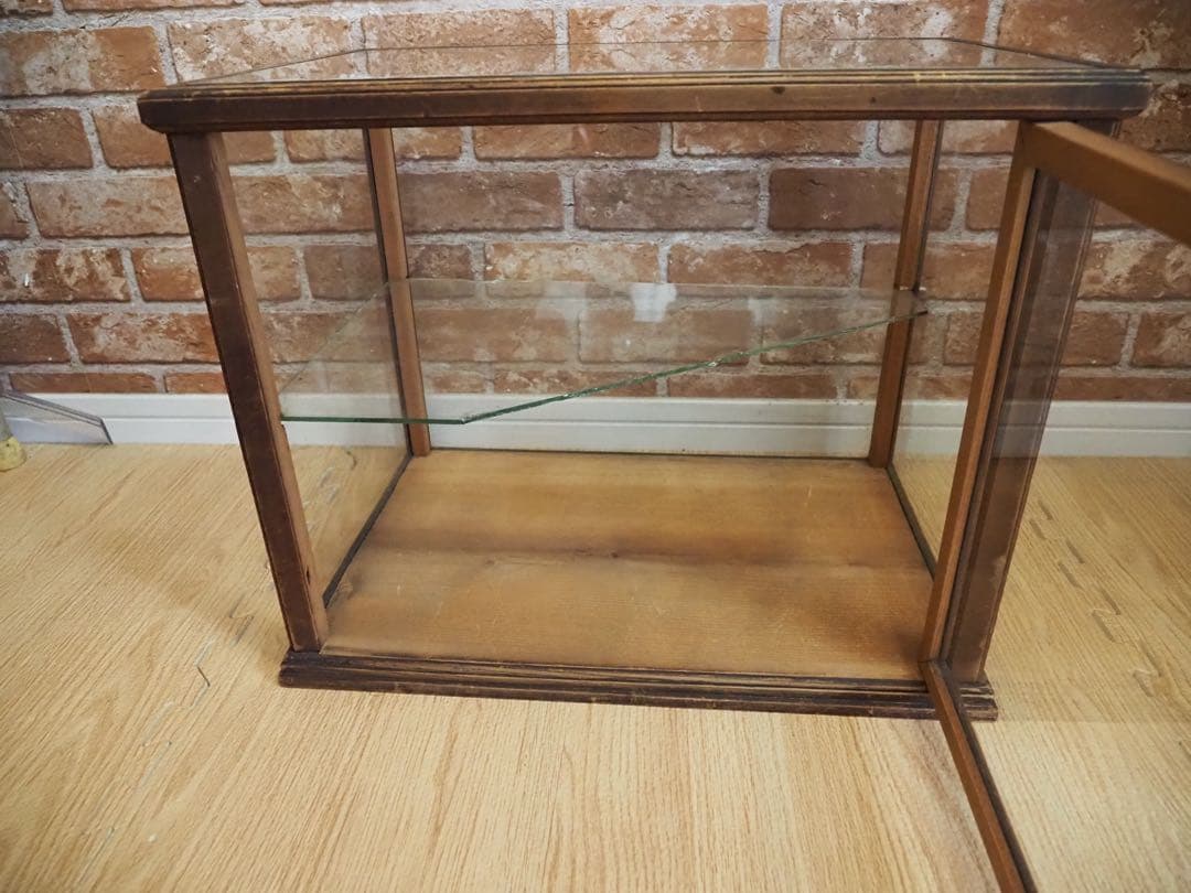 ビンテージ古い木製 ガラスケース 2段 卓上ショーケース レトロ昭和